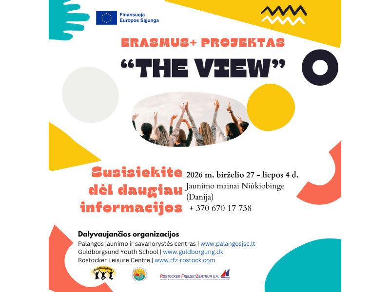 Kviečiame 14-18 metų jaunuolius registruotis ir galbūt dalyvausite Erasmus+ jaunimo mainų projekte „The View“ Niùkiobinge (Danija)