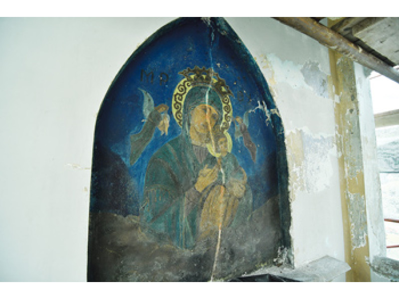 Dabartinis J. Pabrėžos kapo koplyčios freskos vaizdas.