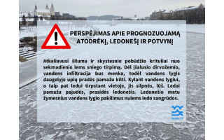 Perspėjimas apie prognozuojamą atodrėkį, ledonešį ir potvynį