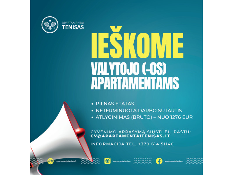 Ieško valytojo/-os apartamentams nuolatiniam darbui Palangoje 
