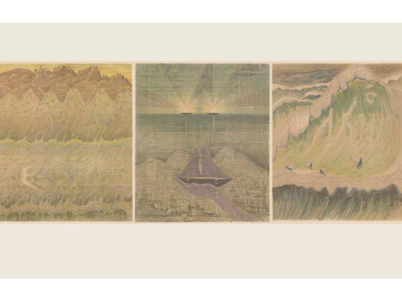 © 1908 m. Palangoje sukurtas triptikas „Jūros sonata“: Allegro, Andante ir Finale. Įkvėpimo šiam darbui M. K.Čiurlionis sėmėsi nardydamas Baltijos jūroje ir stebėdamas povandeninį pasaulį. Iš knygos „M. K. Čiurlionis“ (Kaunas, 1938 m.).