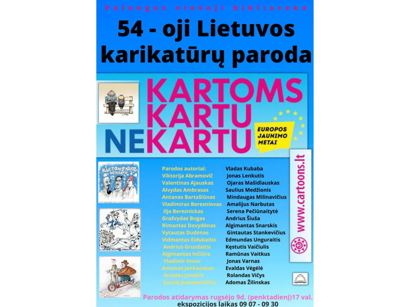 Bibliotekoje – 54-oji Lietuvos karikatūrų paroda „Kartoms kartu – nekartu“