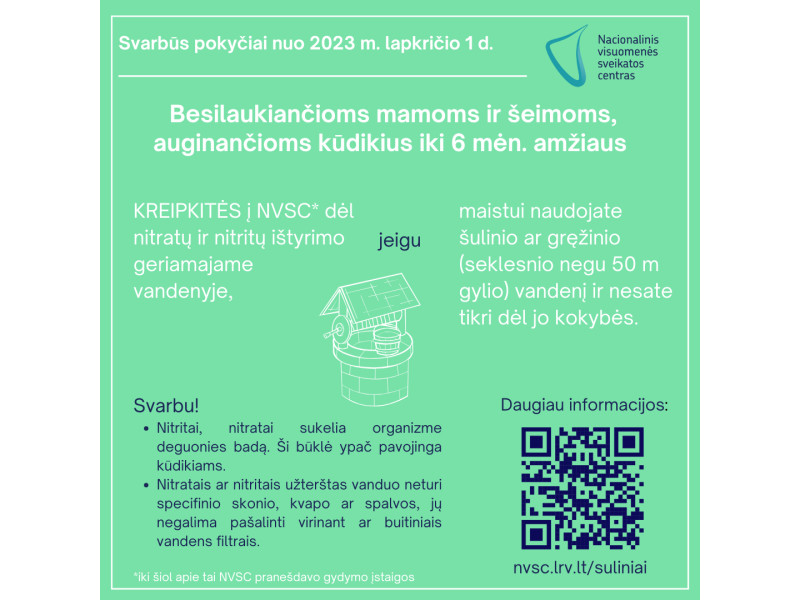 Nėščiosios ir kūdikius auginantys gyventojai turės galimybę užsakyti šulinio arba gręžinio vandens ištyrimą