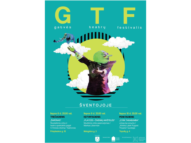 Gatvės teatras su milžinišku batutu ir skraidančiais drambliais