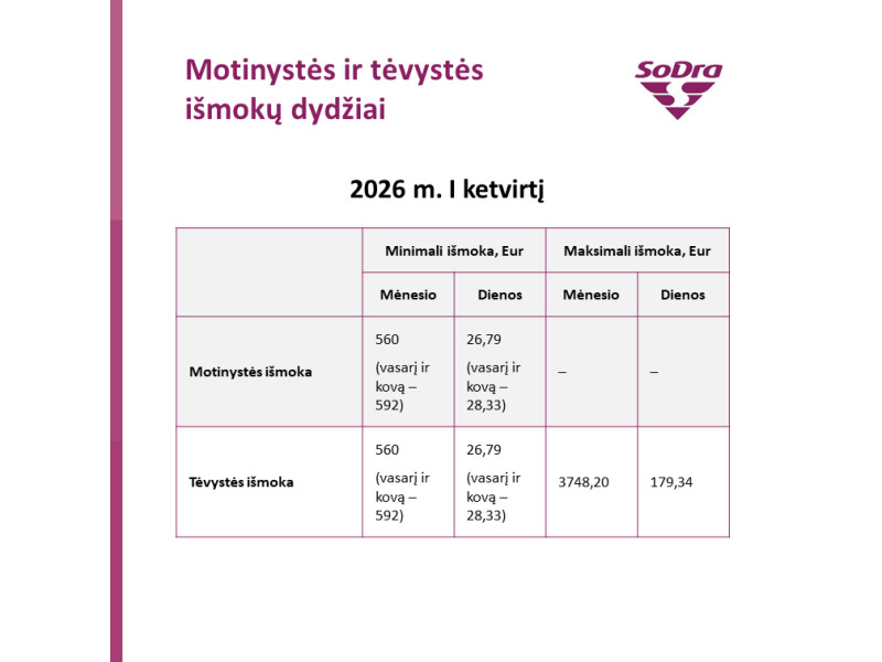 2026-aisiais atnaujinamos „Sodros“ išmokų ribos: kas keičiasi