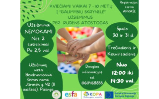 Kviečiami vaikai į užsiėmimus per rudens atostogas