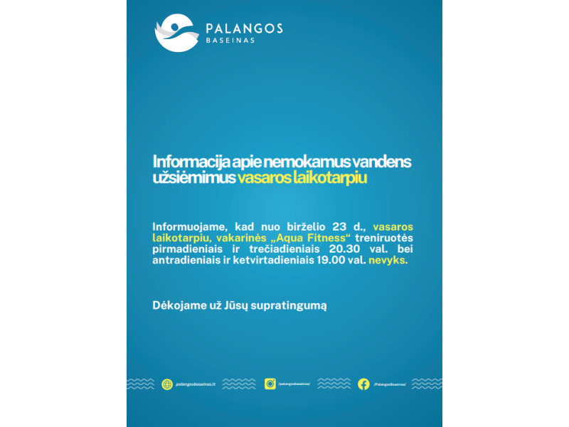 Informacija apie nemokamus vandens užsiėmimus vasaros laikotarpiu