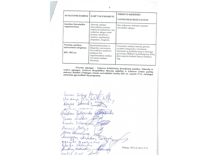 Koalicijos partneriai pasirašė bendrą 2011-2015 metų veiklos programą