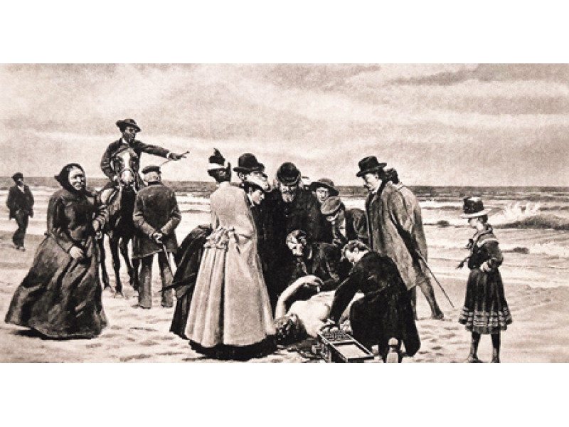 Stanislovo Vitkevičiaus piešinys „Drama prie Palangos krantų“, 1889 m. Nuotr. iš M. Omilanovskos knygos „Pabaltijo Zakopanė. Palanga Tiškevičių laikais“