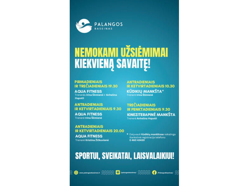 Nemokami užsiėmimai kiekvieną savaitę Palangos baseine