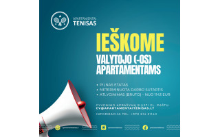 Ieškome valytojo (-os) apartamentams nuolatiniam darbui Palangoje