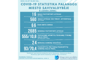 Palangoje antradienį patvirtinta 16 naujų COVID-19 atvejų, serga 66 palangiškiai