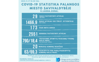 Palangoje trečiadienį  – 29 nauji COVID-19 atvejai, 173 serga