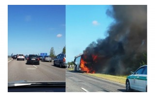 Kelyje Klaipėda-Palanga užsiliepsnojo autobusas