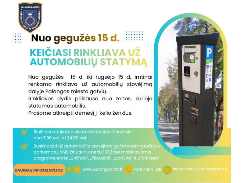 Nuo gegužės 15 d. keičiasi rinkliava už automobilių statymą