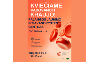 Rugsėjo 10 d. Palangos jaunimo ir savanorystės centre kraujo donorystės akcija