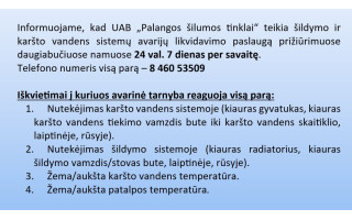 UAB „Palangos šilumos tinklai“ teikia šildymo ir karšto vandens sistemų avarijų likvidavimo paslaugą prižiūrimuose daugiabučiuose namuose 