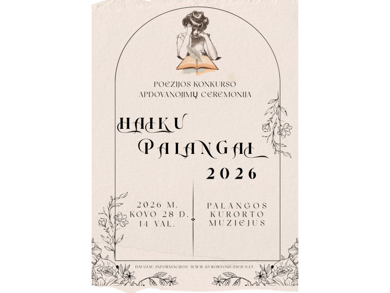 Palangos kurorto muziejus kviečia į poezijos konkurso „Haiku Palangai 2026“ apdovanojimų ceremoniją