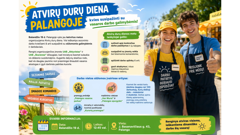 Atvirų durų diena Palangoje kvies susipažinti su vasaros darbo galimybėmis