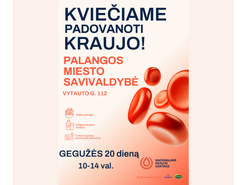 Gegužės 20 d. Savivaldybėje kraujo donorystės akcija