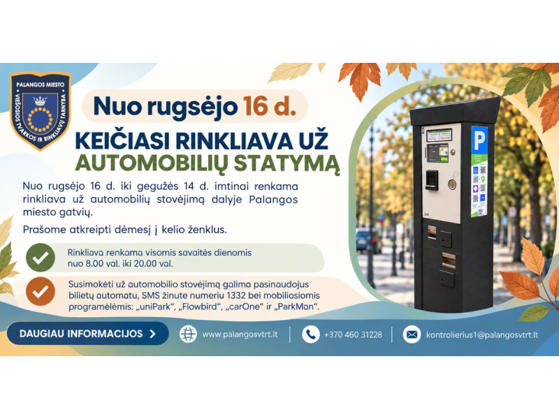 Nuo rugsėjo 16 d. keičiasi automobilių stovėjimo tvarka Palangoje