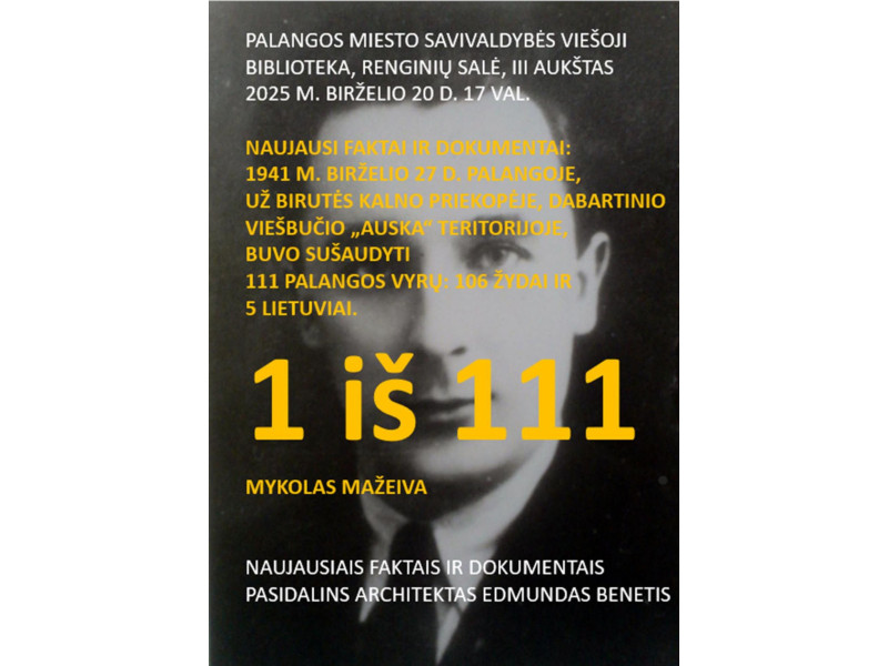 Diskusija „1 iš 111: Mykolas Mažeiva“ su architektu Edmundu Benečiu