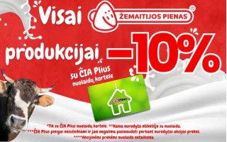 Visai „ŽEMAITIJOS PIENAS” produkcijai su ČIA Plius nuolaidų kortele –  -10%