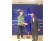 Europos Parlamento pirmininkas Martinas Šulcas (dešinėje) davė išskirtinį interviu „Palangos tilto“ redaktoriui Linui Jegelevičiui.