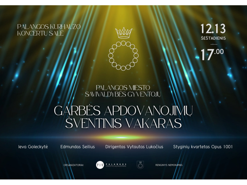 Palangos miesto savivaldybės gyventojų garbės apdovanojimų vakaras – gruodžio 13-ąją