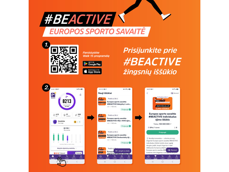Prisijunkite prie BEACTIVE žingsnių iššūkio