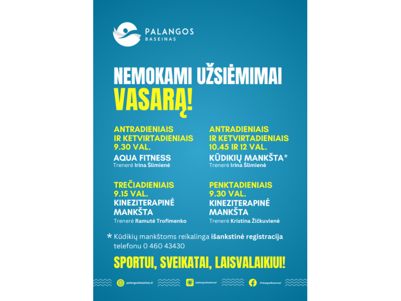 Nemokami užsiėmimai vasarą Palangos baseine