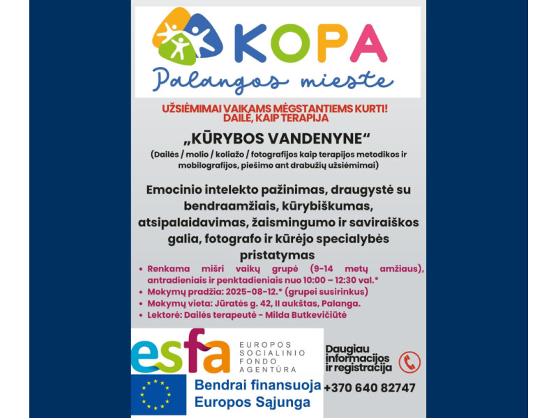 Užsiėmimai vaikams mėgstantiems kurti! (nuo 9 iki 14 metų)