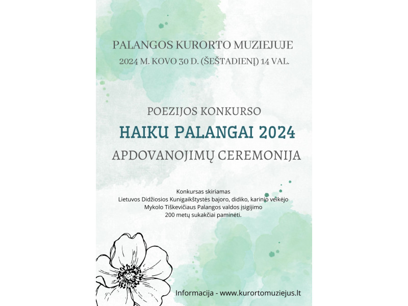 Kviečiame į poezijos konkurso „Haiku Palangai 2024“ apdovanojimų ceremoniją