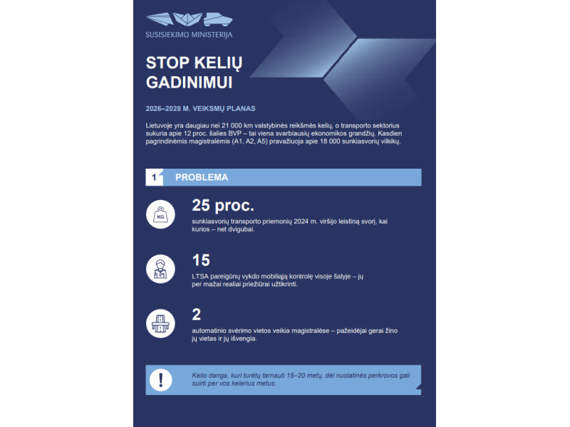 Kelių apsauga stiprės: patvirtintas „STOP kelių gadinimui“ planas