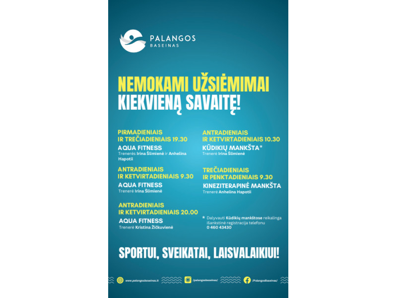 Nemokami užsiėmimai Palangos baseine