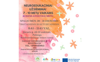 Rudens atostogų metu kviečiame vaikus (7-10 metų) dalyvauti neuroedukaciniuose užsiėmimuose