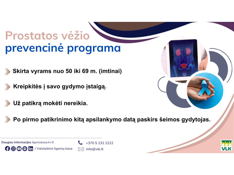 Ligonių kasa: vis daugiau Lietuvos vyrų ryžtasi pasitikrinti dėl prostatos vėžio