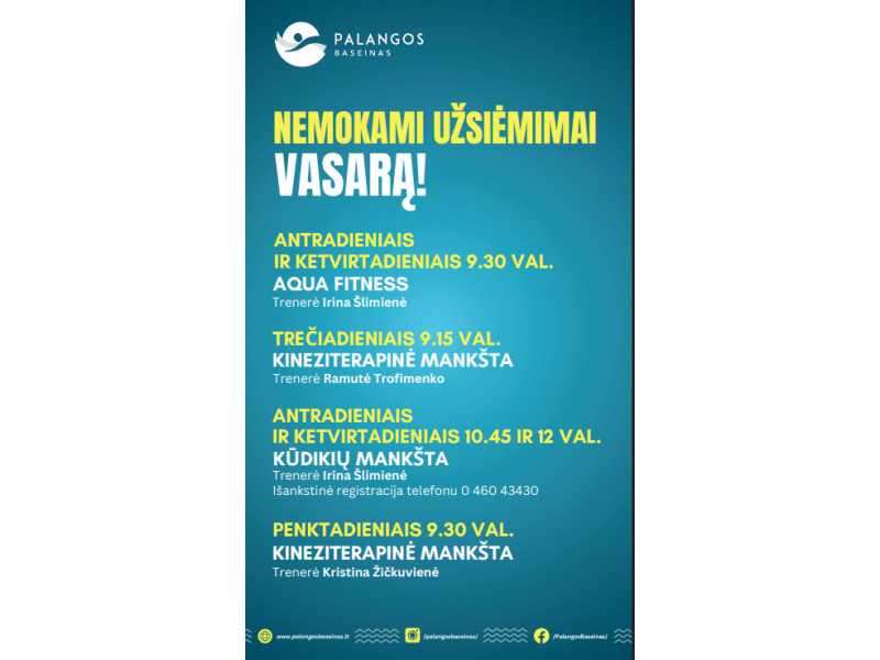 Nemokami užsiėmimai vasarą Palangos baseine