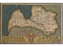 Latvijos žemėlapis, su Kuršo gubernija, įskaitant Palangą. Apie 1919 m.