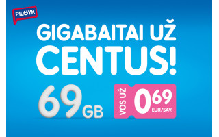 69 GB už 69 ct/sav. – pasinaudok išskirtiniu „Pildyk“ pasiūlymu ir išbandyk eSIM