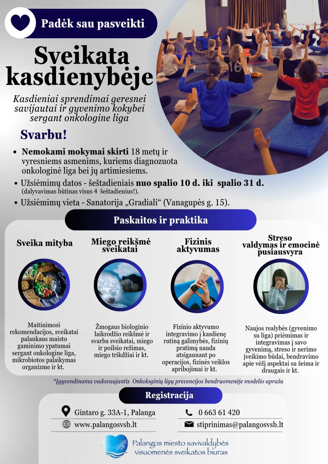 Sergančius onkologine liga ir jų artimuosius kviečiame į nemokamus mokymus „Sveikata kasdienybėje“
