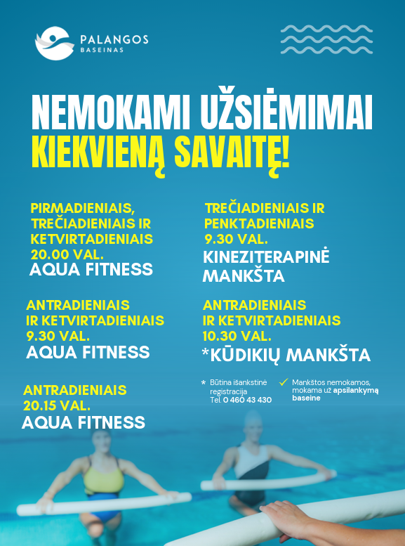Nemokami užsiėmimai kiekvieną savaitę Palangos baseine