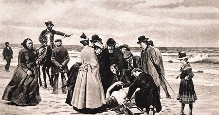 Stanislovo Vitkevičiaus piešinys „Drama prie Palangos krantų“, 1889 m. Nuotr. iš M. Omilanovskos knygos „Pabaltijo Zakopanė. Palanga Tiškevičių laikais“