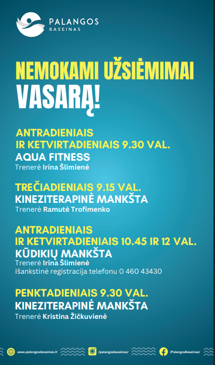 Nemokami užsiėmimai vasarą  Palangos baseine