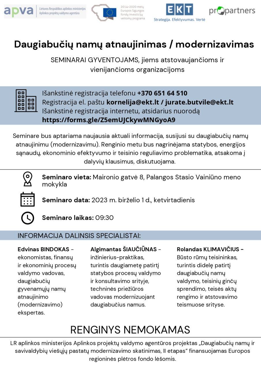 Kviečiame registruotis į seminarą„Daugiabučių namų atnaujinimas / modernizavimas“