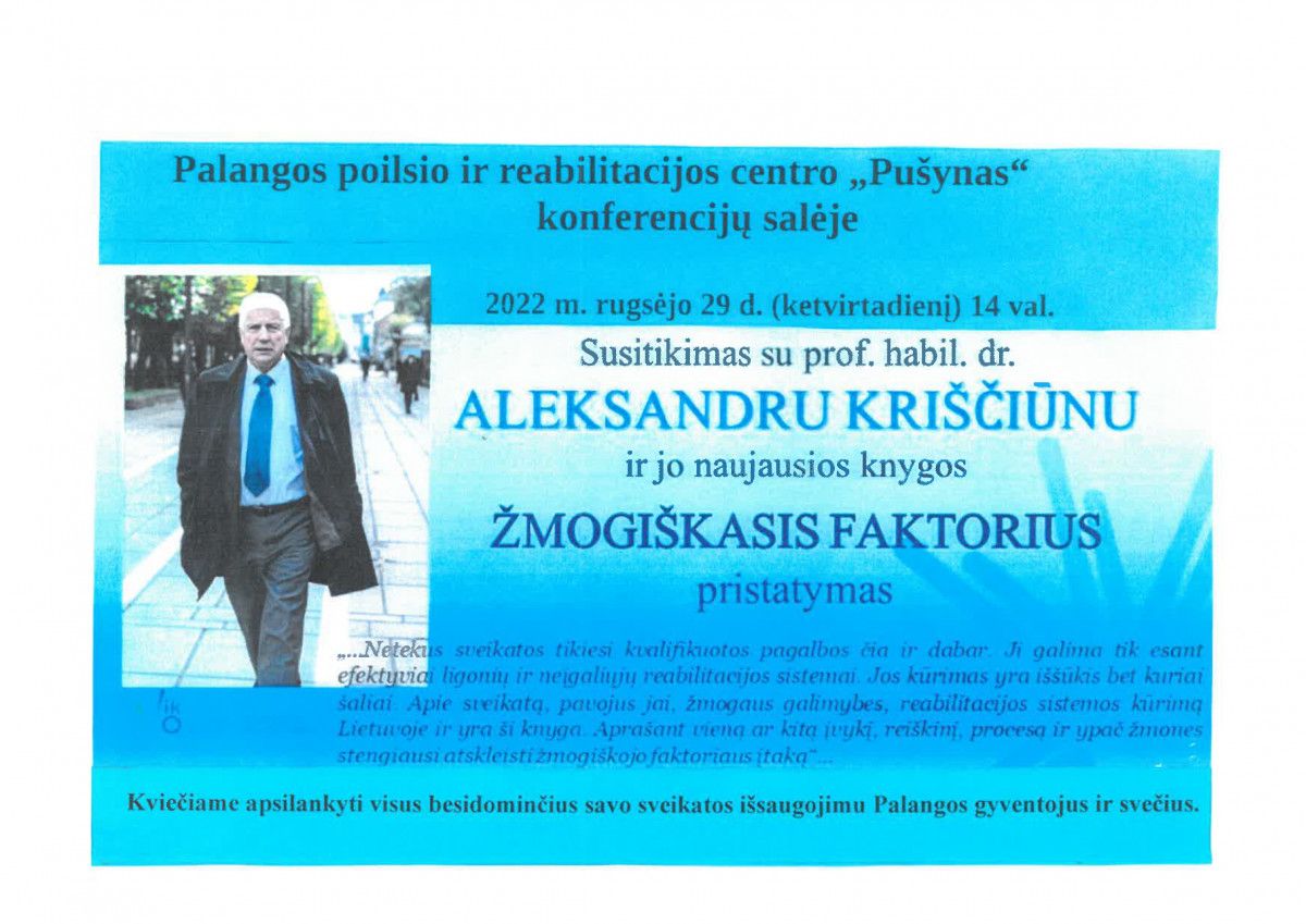 Kviečia į susitikimą su prof habil. dr. Aleksandru Kriščiūnu