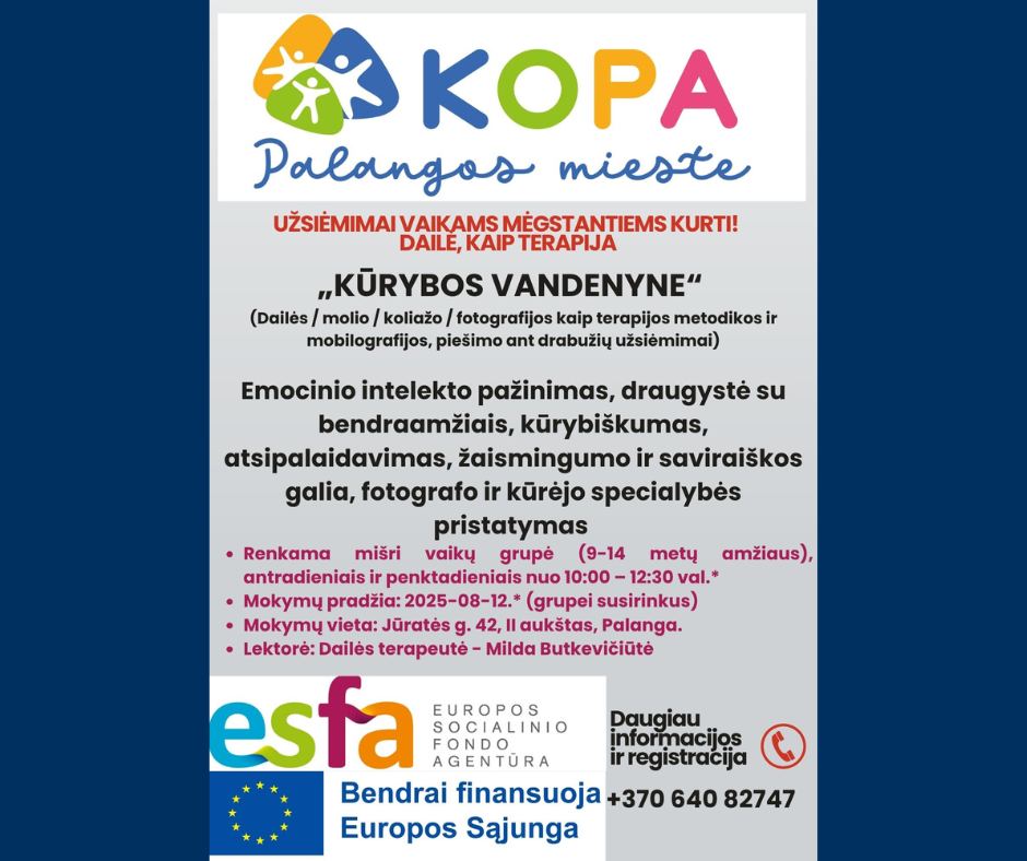Užsiėmimai vaikams mėgstantiems kurti! (nuo 9 iki 14 metų)