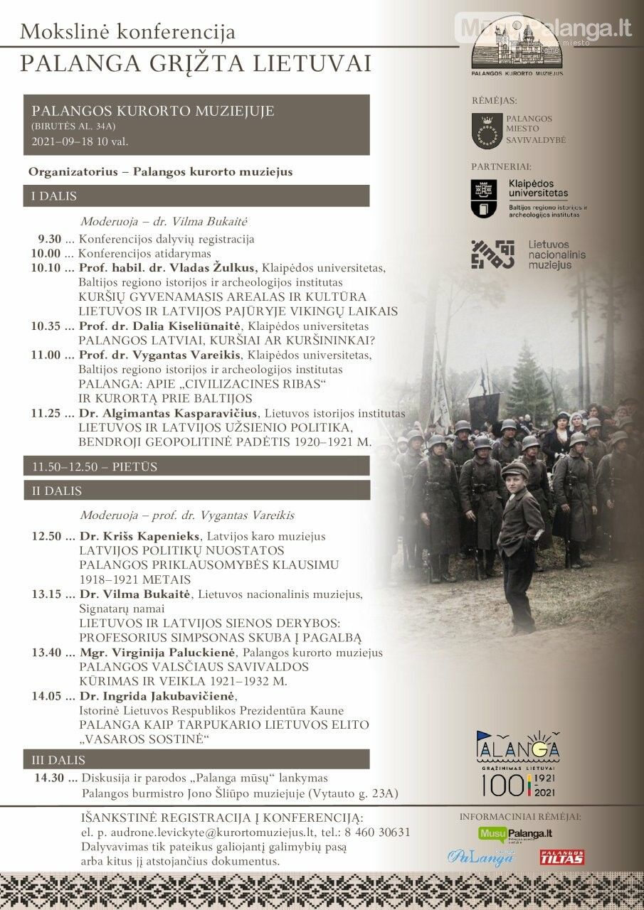 Rugsėjo 18 d. – Palangos kurorto muziejuje – mokslinė konferencija „Palanga grįžta Lietuvai“