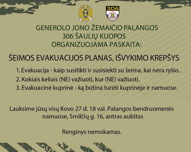 Kovo 27 d. Bendruomenės namuose – nemokama paskaita „Šeimos evakuacijos planas, išvykimo krepšys“