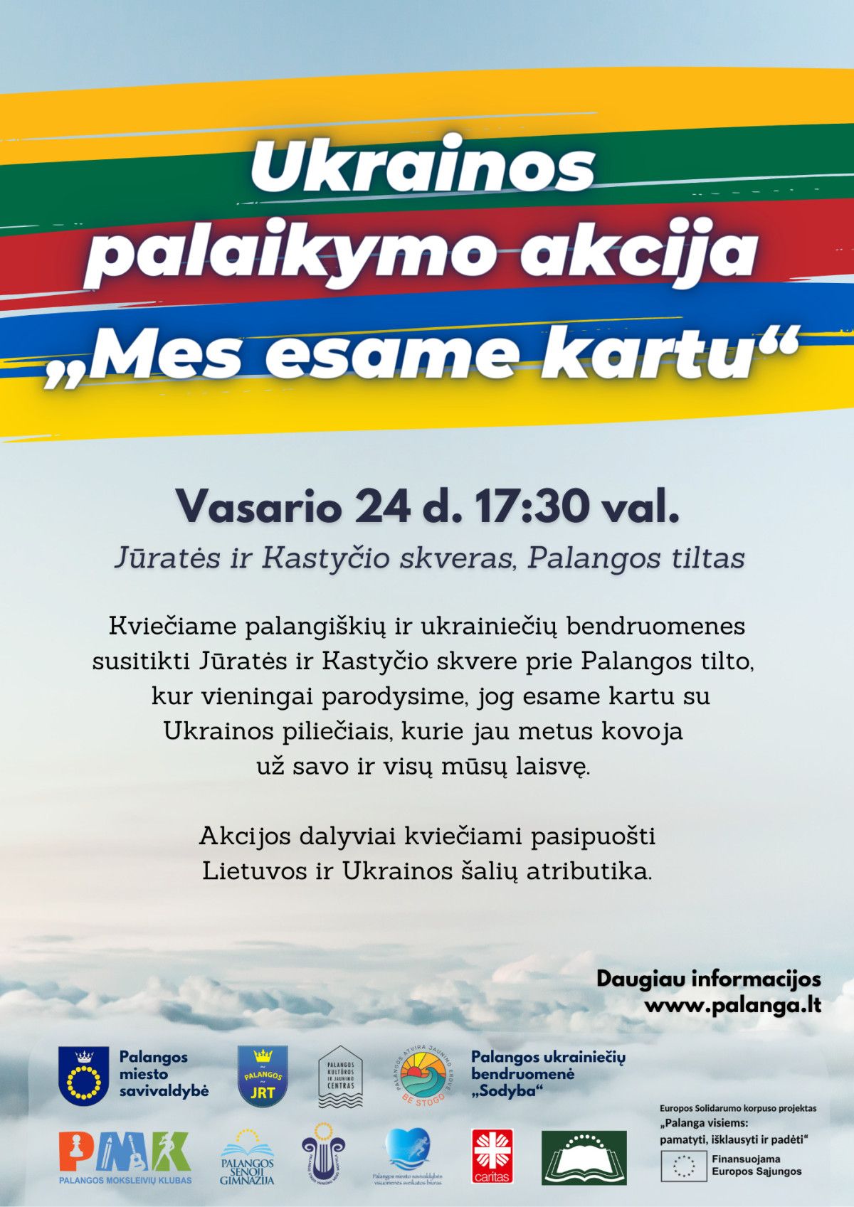Vasario 24 d. Palangoje – Ukrainos palaikymo akcija „Mes esame kartu“